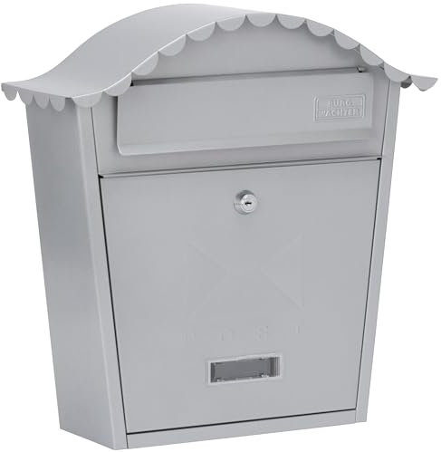 Burg-Wachter MB01S Silver Classic Wall Mounted Galvanised Steel Lockable Weatherproof Post Box - 36x37x13cm