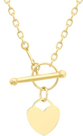 CARISSIMA Women's 9 ct 2 Colour Gold Yellow and White Mini Heart T-Bar Chain