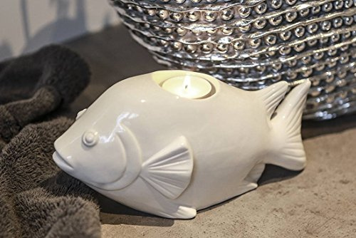 Leuchter Fisch Porzellan,weiss glasiert Länge 22 cm