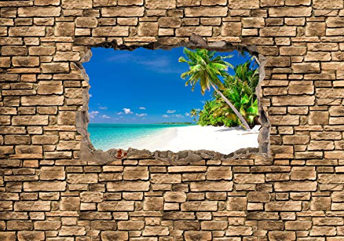 wandmotiv24 Fototapete 3D Südsee - Steinmauer, M 250 x 175 cm - 5 Teile, Wanddeko, Wandbild, Wandtapete, 3D-Optik, Wandbruch, Landschaft M0647