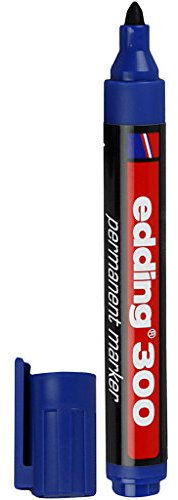 edding 300 Permanentmarker - blau - 1 Stift - Rundspitze 1,5-3 mm - wasserfest, schnell-trocknend - wischfest - für Karton, Kunststoff, Glas, Holz, Metall, Glas