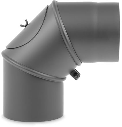 EWO Ofenrohr-Bogen 150 mm Durchmesser - Bogen drehbar 0° - 90° mit Tür Gussgrau - Senotherm-Beschichtung - rußbeständig, frost- und tauwechselbeständig