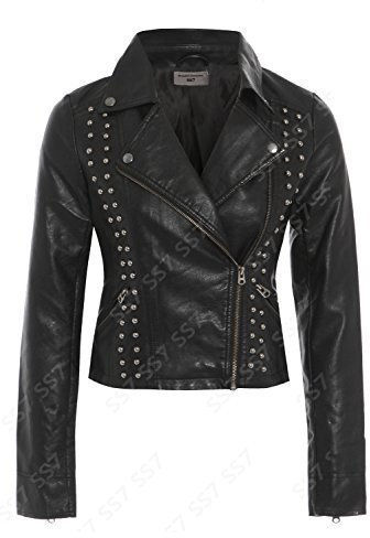 SS7 Simili Cuir PU Clou Veste Motard, Noir, Tailles 8 à 14 - Noir Clou, EU 36