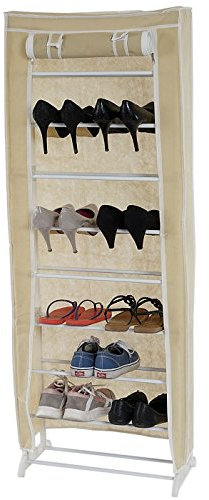 Mendler Schuhschrank Campingschrank Faltschrank Stoff 140x52x18cm Creme