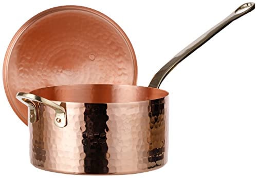 Kupfertopf für Zucker und Marmelade, Marmeladentopf, Marmeladenpfanne, Desserttopf aus Kupfer, Zabaglione-Pfanne mit Hilfsgriff, 1 mm dickes gehämmertes Kupfer, (1,7 Quart)