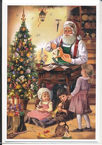 Adventskalender Karte Weihnachtskarte mit Glitzer mit 24 Türchen zum öffnen mit Umschlag 17 x12 cm