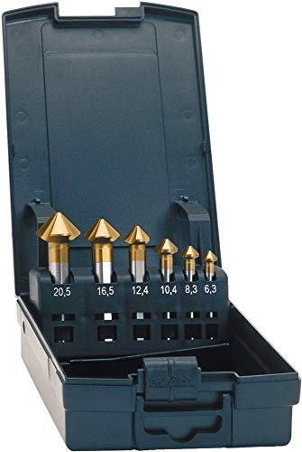 EXACT 50232 Advancedline Kegelsenker Set 90°, Ø 6,3-20,5mm, HSS, TIN-Beschichtung, Rotastop-Schaft, 20,5 mm