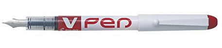 Pilot Set of 6 V-Pen Disposable Fountain Pens, Erasable Ink, Medium Nib, Red