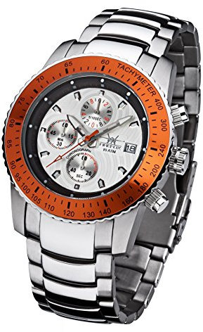 FIREFOX Chronograph FFS18-107 Silber/orange Herrenuhr Armbanduhr massiv Edelstahl Sicherheitsfaltschließe 10 ATM Prüfdruck