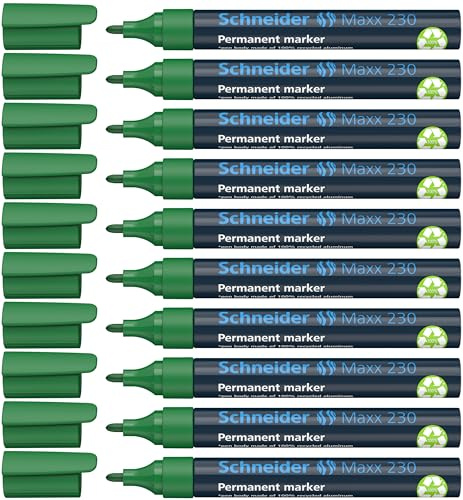 Schneider Maxx 230 Permanent-Marker mit Rundspitze (nachfüllbar, Cap-Off-Ink, Aluminiumschaft, 1 - 3 mm) 10er Packung grün
