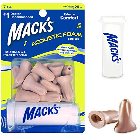 Mack’s Acoustic Foam Earplugs, 7 Pair with Travel Case – Soft, Comfortable Ear Plugs for Concerts, Jam Sessions, Nightclubs and Loud Events