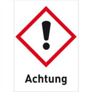 Gefahrstoffetiketten Ausrufezeichen (GHS 07) mit Zusatztext darunter: Achtung 21,0 x 14,8cm Folie Für Stoffe und Gemische, die Haut, Augen oder Atemwege reizen.