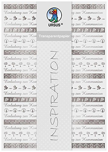 Ursus 76604602 - Transparentpapier, Bordüren Kommunion, DIN A4, 115 g/qm, 5 Blatt, Vorderseite mit Heißfolie in silber veredelt, mit Banderole,