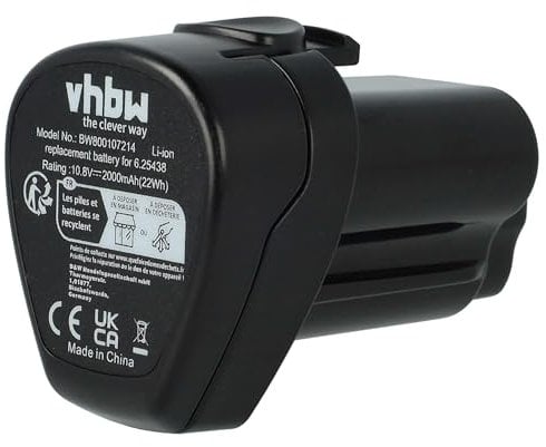 vhbw 1x Batterie Compatible avec Metabo PowerLed 12, PowerMaxx 12 Basic, PowerMaxx 12, PowerMaxx 12 Pro Outil électrique (2000 mAh, Li-ION, 10,8 V)