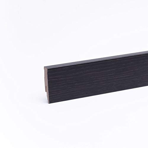 Leiste24 Dekor-Sockelleiste 60mm I Fußleiste 60 Höhe I stabiles MDF mit Dekor I Länge 2.600 mm I Bodenleiste mit integriertem Kabelkanal + Clipfräsung I Wenge