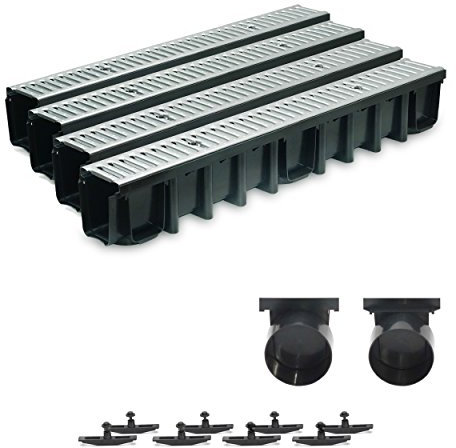 4m Entwässerungsrinne Terrassenrinne Stahlrost verzinkt komplett SET, System A15 148mm, inkl. Zubehör