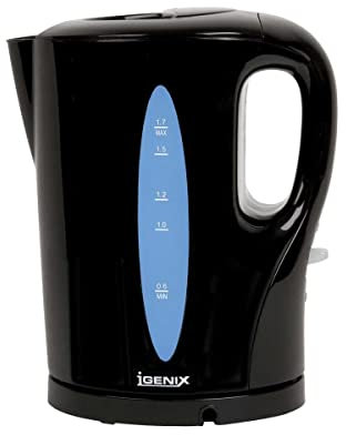 Igenix IG7280 Cordless Electric Jug Kettle, Easy Open Lid and Removable, Washable Filter for Easy Cleaning, 2200 W, 1.7 Litre, Safety Locking Lid, Black