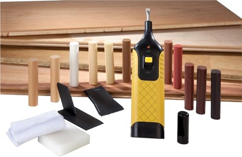 Westfalia Laminat-Reparaturset, Arbeitsplatte und Boden Ausbessern, 11 Farben, Holzreparaturkit für Parkett, Kork, Holz- und Kunststoffoberflächen, inkl. Wachsschmelzer, Spachtel, Rillenhobel u.v.m.