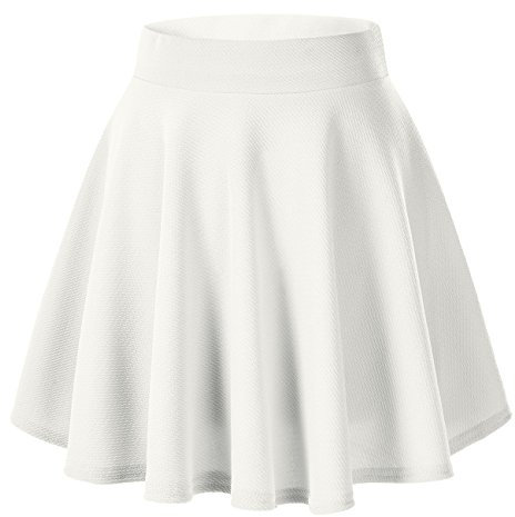 Damen Mädchen Basic Solid vielseitige dehnbaren informell Mini Skater Rock (S, Weiß)