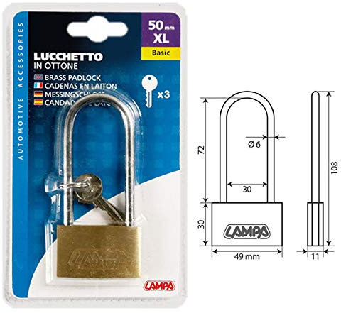 LAMPA 65428 Basic Candado de latón, 50 mm XL