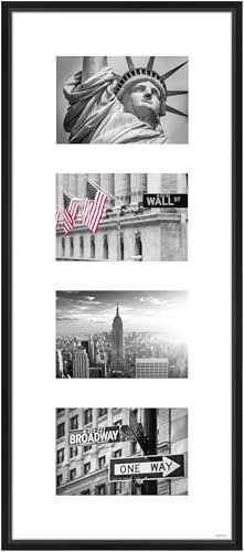 nielsen Collagerahmen mit Passepartout, 25x60 cm - 4x 10x15 cm, Aluminium, Schwarz matt, Collage mit 4 Bildern zum Aufhängen im Hoch- & Querformat, Echtglas, Gallery Junior