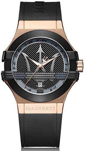 Maserati Orologio da uomo, Collezione Potenza, movimento al quarzo, tempo e data, in acciaio, PVD oro rosa, PVD nero e poliuretano - R8851108002