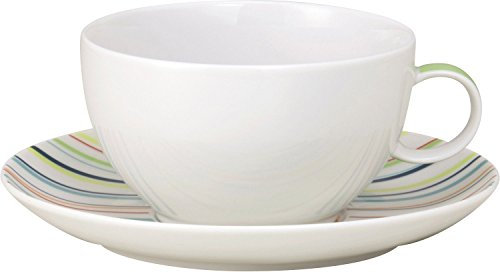 Thomas Sunny Day Cappuccinotasse mit Untertasse, Porzellan, Sunny Stripes/Bunt Gestreift, Spülmaschinenfest, 380 ml, 2-tlg, 14670