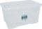 Wham Crystal 3x 60L stackable and nestable clear Plastic Storage Boxes with Lids. Clear, Deep, Strong, Made in the UK dimensions of 60 cm X 40 cm X 33 cm