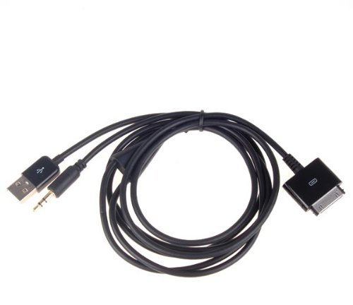 MEETOZ 30Pin Dock Connector to USB and 3.5mm Audio Cable FOR iPod (except iPod Shuffle), iPhone, iPad - Black