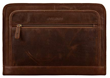 STILORD Maximilian Dokumentenmappe Leder 13,3 Zoll Vintage Schreibmappe MacBook Aktentasche Aktenmappe Farbe:mittel - braun