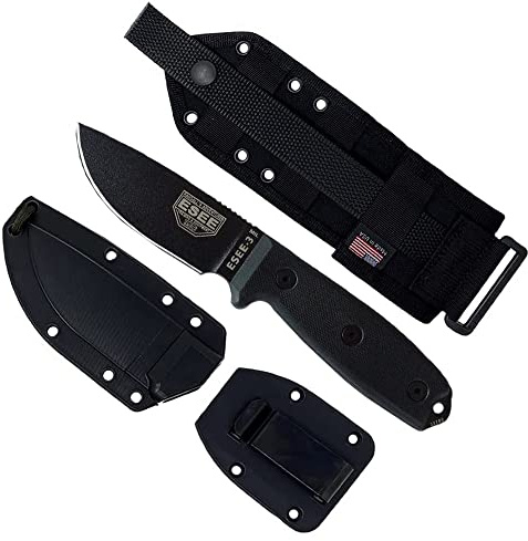 ESEE, Outdoormesser, Model 3 Black G10 Plain Edge, Klinge: 9,5 cm, G10, Schwarz, Jagdmesser, Extended Tang, Inklusive Gürtelscheide