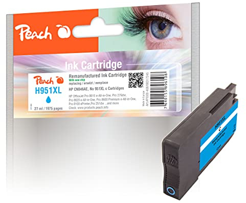 Peach H950/951 Druckerpatrone XL cyan ersetzt HP No. 951XL c, CN046A für z.B. HP OfficeJet Pro 8600 Plus e-All-in-One, HP OfficeJet Pro 8610 e-All-in-One, HP OfficeJet Pro 8620 e-All-in-One