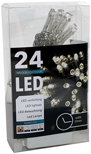 HiT Led Lichterkette mit Batterie und Timer 24 Lämpchen warmweiß für innen und außen (20094)