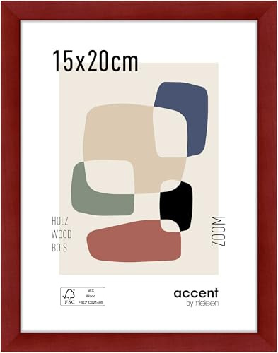 accent by nielsen Holz Bilderrahmen Zoom, 15 x 20 cm, Rot | Holz Fotorahmen im Hoch- & Querformat zum Auftstellen und Aufhängen Rot matt Echtglas