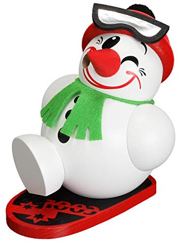 Seiffener Volkskunst | Deko Räuchermännchen | Cool-Man Räuchermann 11 cm | Schneemann | Original Erzgebirge | 19093 | mit Snowboard