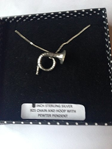 Prideindetails C22 Jagdhorn-Anhänger aus echtem 925er Sterlingsilber, handgefertigt, 45,7 cm lange Kette, mit Geschenkbox