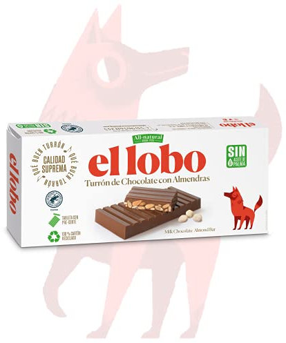 EL LOBO - Turrón de Chocolate con Almendras, Ingredientes Naturales, Textura Crujiente, Precortado Para Fácil Consumo, Envase 100% reciclado, 250 Gramos
