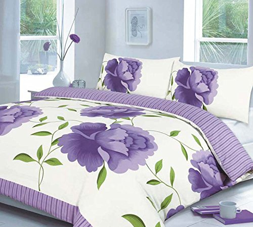 Rosaleen Duvet/Quilt Cover With Pillow Cases Bedding Set Printed Attractive Flower Designs (King, Lilac)