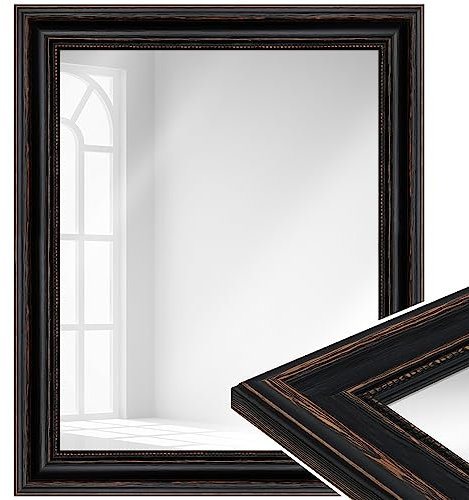 WANDStyle Spiegel 80x110 cm im Barock-Stil aus Holz, schwarzer Wandspiegel, Garderobenspiegel oder Ganzkörperspiegel, Made in Germany - H550