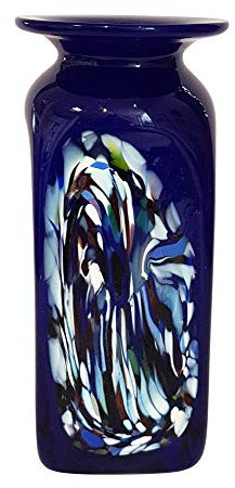 Oberstdorfer Glashütte Vase blau Glasvase eckig Kobaltblau mit Dekor für längere Blumen Blumenvase verziert mundgeblasen Höhe ca. 15 cm