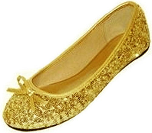 Shoes8teen Women's Sequins Ballerina Ballet Flats Shoes 2001 Gold Sequins UK 7/8