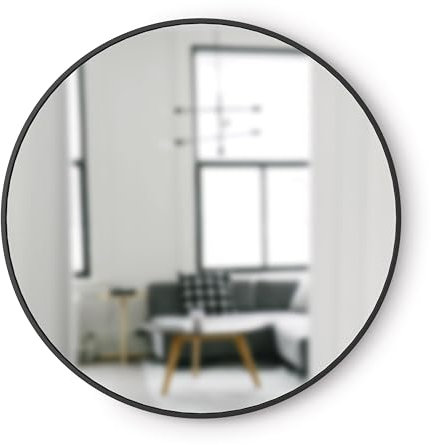 Umbra Hub Wandspiegel – Runder Spiegel für Diele, Badezimmer, Wohnzimmer und Mehr, Schwarz, 94 cm Durchmesser