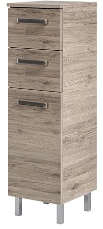Pelipal Badezimmerschrank Quickset 313 in Sanremo Eiche Terra quer Nachbildung, 30 cm breit | Unterschrank mit 1 Tür, 2 Schubkästen und 1 Einlegeboden