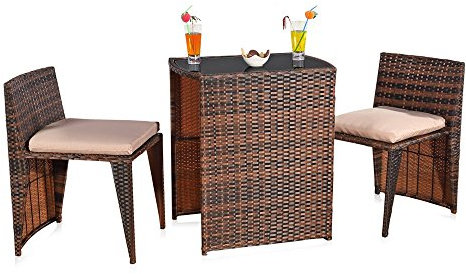 Melko Gartenmöbel 3er Set Gartengarnitur Rattan Barset Garten Sitzgarnitur platzsparend Balkonset Sitzgruppe