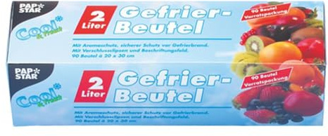 PAPSTAR 1 Karton = 12x90 Gefrierbeutel, LLDPE 2 l 30 cm x 20 cm in Faltschachtel 14160