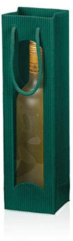 Flaschentaschen Welle Grün mit Fenster für eine Flasche; Maße: 100 x 85 x 360 mm; VE: 20 Stk.