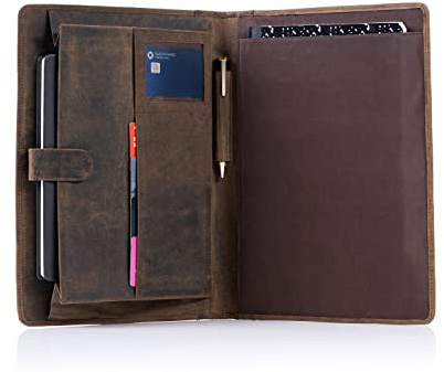 Leather Business Portfolio with Luxury Pen Business Personal Organiser Folder Full Grain Leather padfolio by KomalC (Buffalo Distressed Tan)