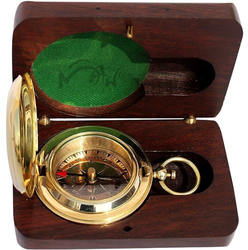 MaH Handgefertigter Messing-Knopf mit gravierbarer Richtung, Taschen-Kompass. C-3191