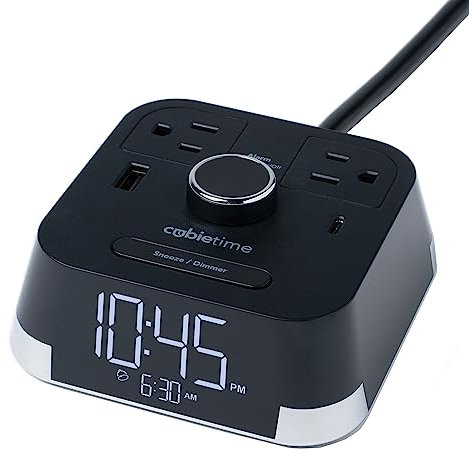 Brandstand BPECT CubieTime Alarm Clock Charger w/2 USB Ports and 2 Outlets Charging Station