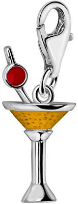 Quiges Yellow Enamel 3D Cocktail Drink Clip On Charm Pendant Silver Plated Women's Jewellery